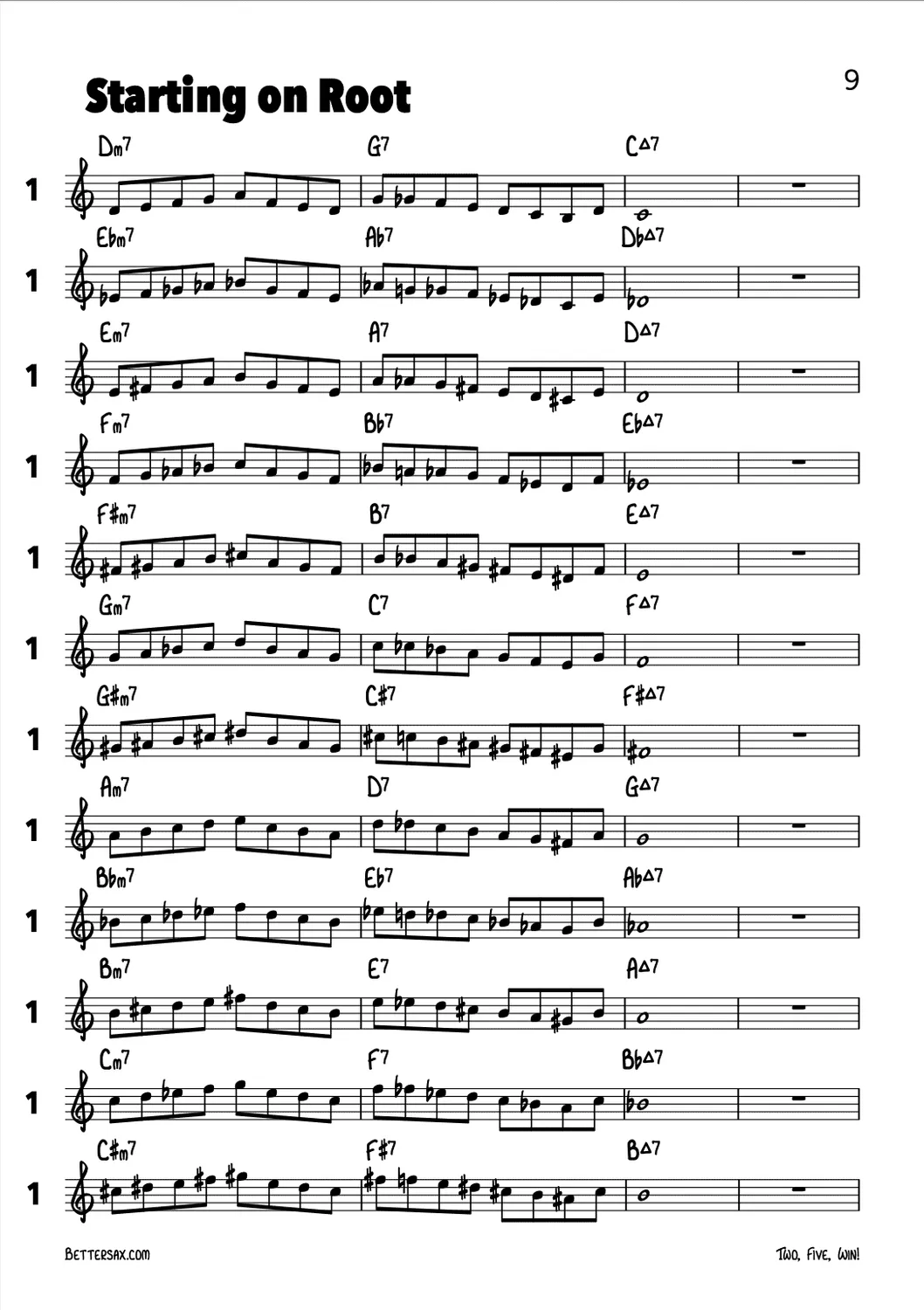 BetterSax Two Five Win lesboek PDF alle instrumenten met backingtracks